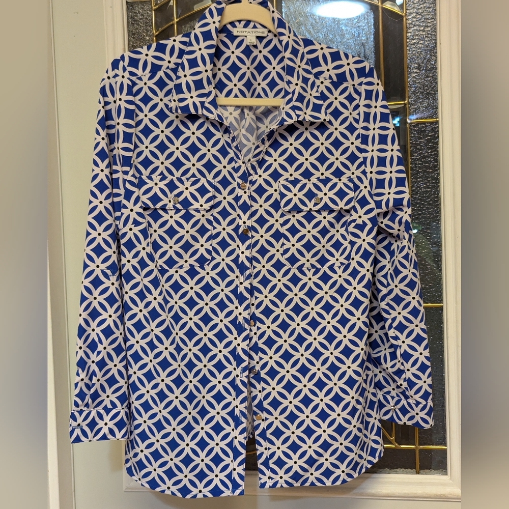 Notations Blue and White Casual Button Down Shirt, J-25